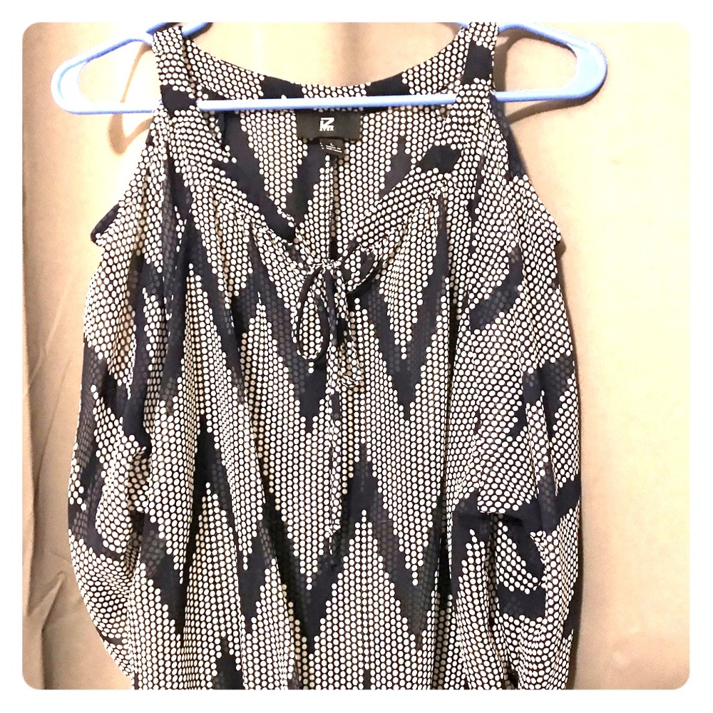 IZ Byer Navy Blue/White Open Shouler Blouse